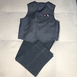 Gray & White Pin Stripe Vest with Pocket Handkerchief & Dress Pants (Size 3T)